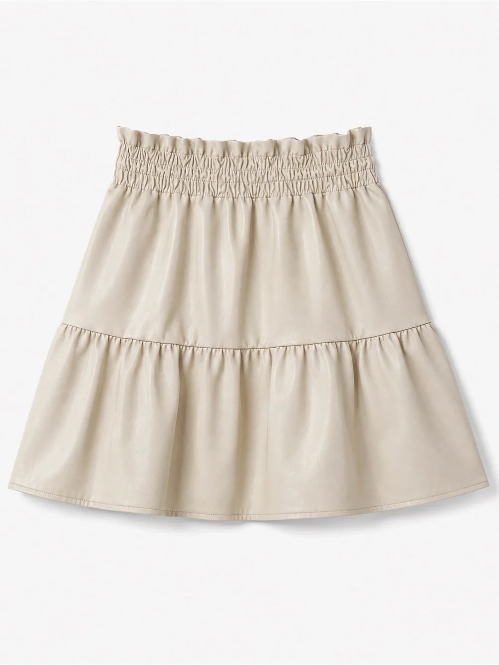 Anthropologie Cream Faux Leather Tiered Mini Skirt Size M